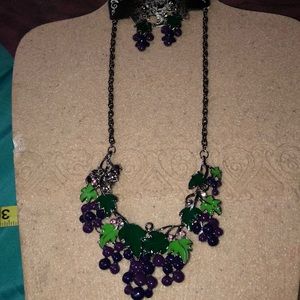 New Enameled Grape Necklace & Earrings